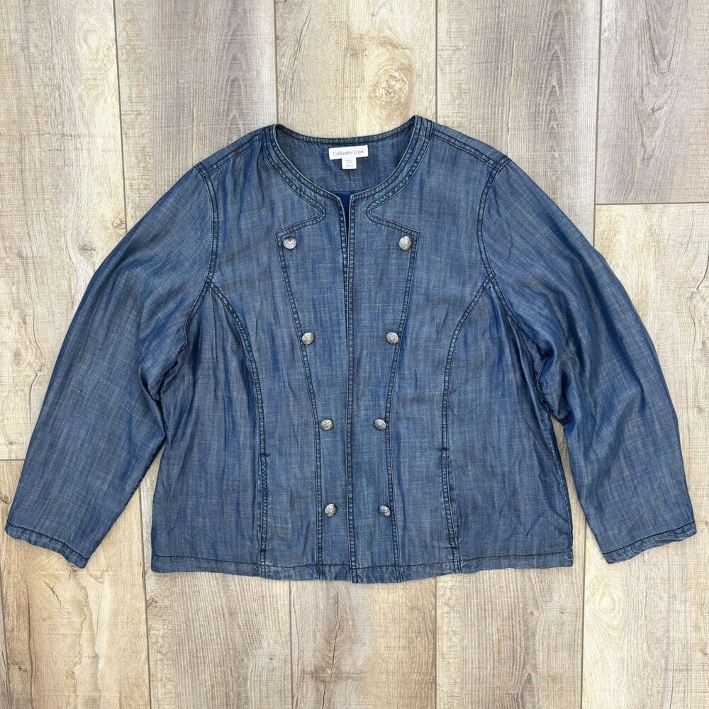 Coldwater Creek Women Chambray Denim Jacket Size 20-22 Spring Military Chic Blue - Picture 9 of 13